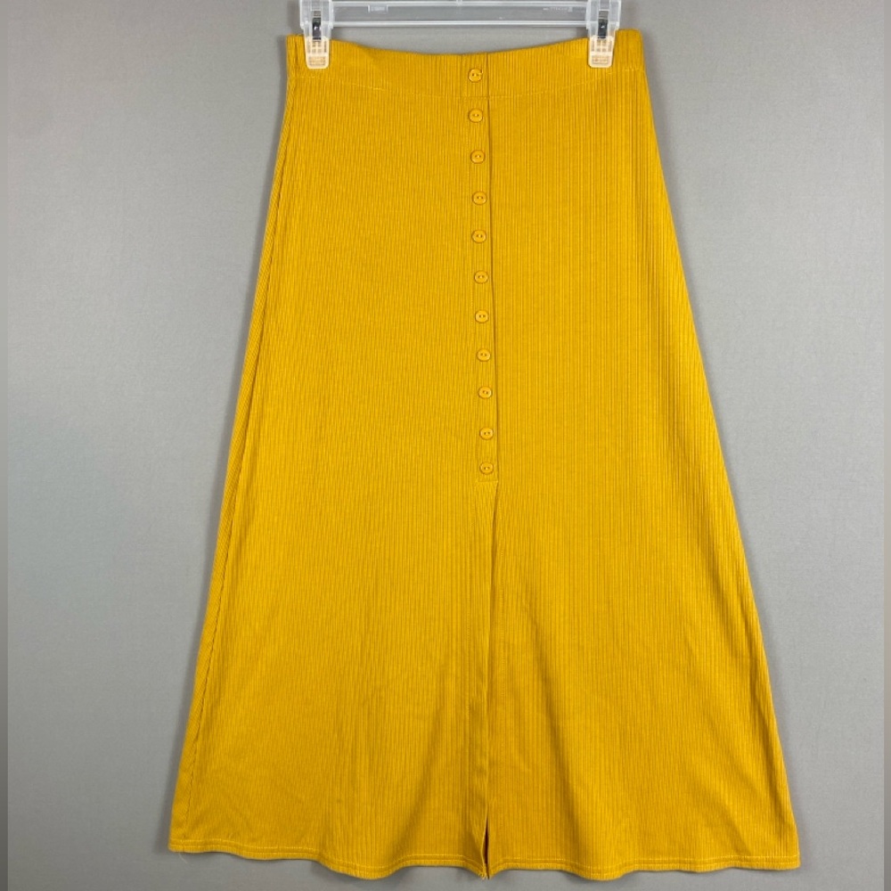 Mahina Golden Ribbed Knit Skirt Size Small | Stretch Midi Bodycon Beach Style